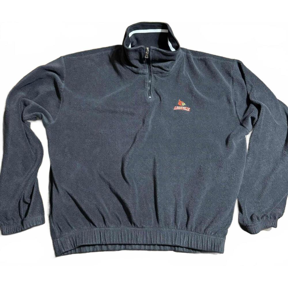 VTG UofL Louisville Wagner Wear Pull Over Waist Zip Pullover Fleece Black XXL